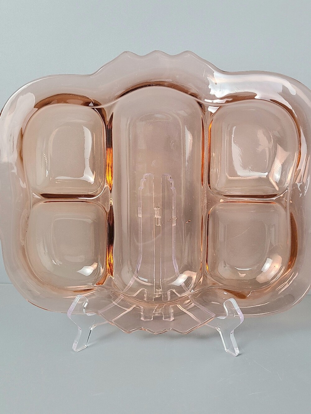 Vintage Cambridge No. 72491 Pink Depression Glass 5-Part Divided Relish Tray